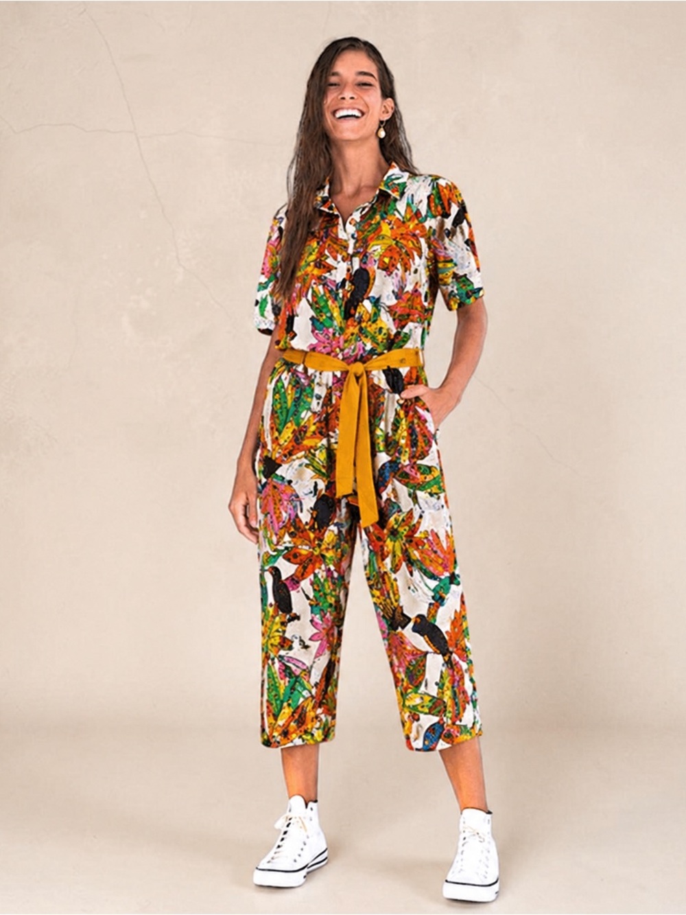 FARM Rio Tropical Print Shirt Jumpsuit – Size S